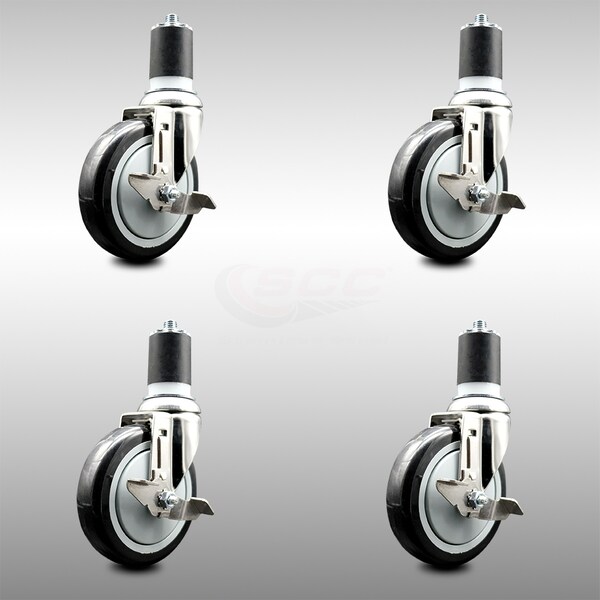 Service Caster 5 Inch 316SS Black Poly Swivel 1-3/4 Inch Expanding Stem Caster Set Brake SCC SCC-SS316EX20S514-PPUB-BLK-TLB-134-4 - main